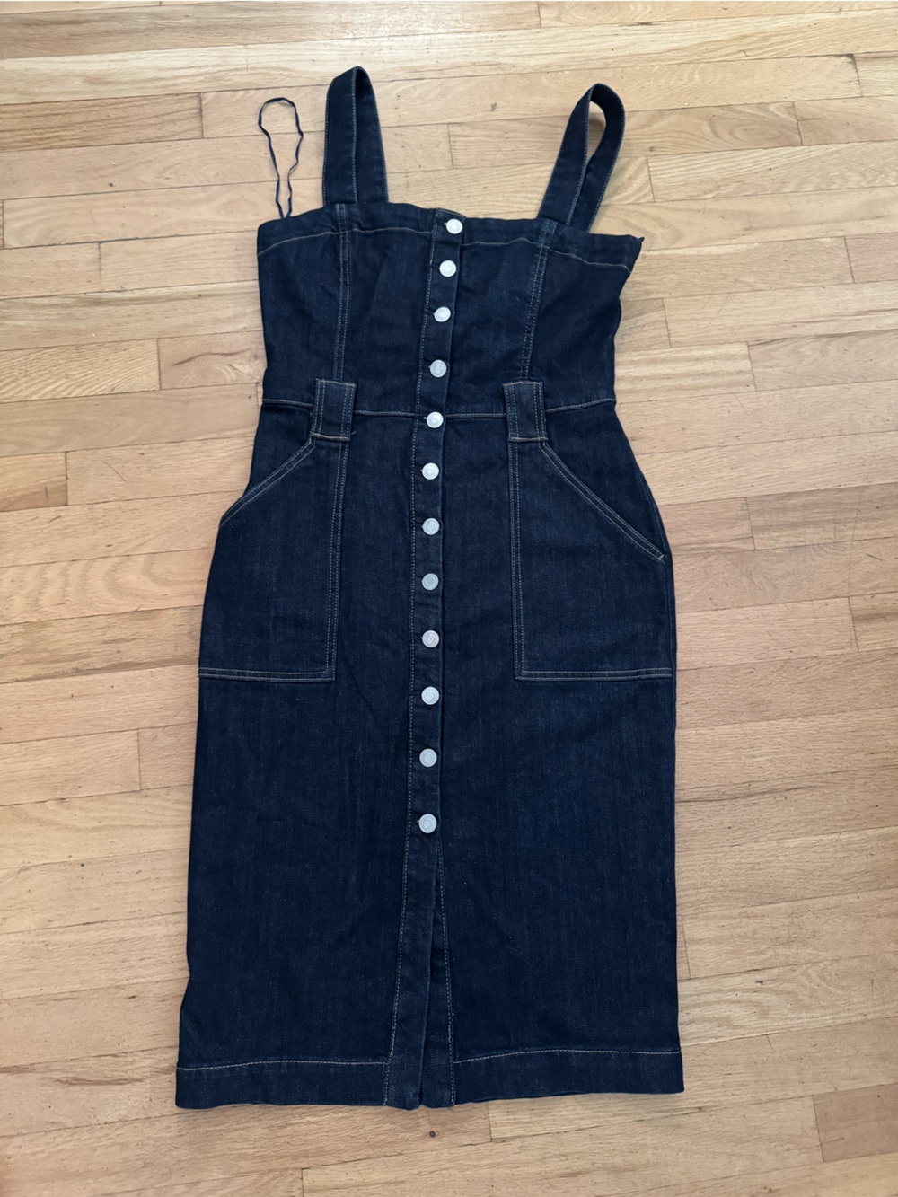 Dynamite Women’s Dark Wash Denim Midi Dress Size M Button Front Jean Dress